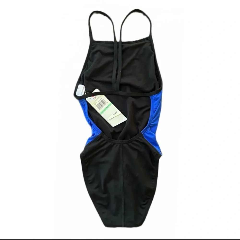 Speedo‎ GIRLS 8/34 Swimsuit RACING Youth Black Blue Endurance Retail $74 NWT